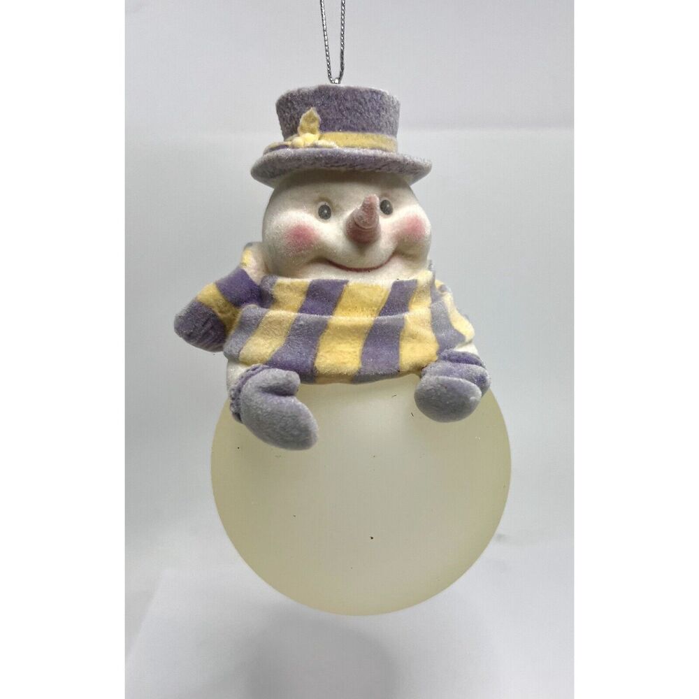 Chubby Snowman w/ Felt Scarf and Hat Glass Christmas Ornament